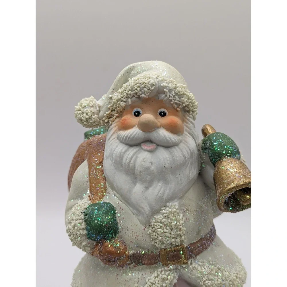 Santa‎ Claus Figurine Pastel Pink Pants White Coat Gold Bell Bag Presents 6.75